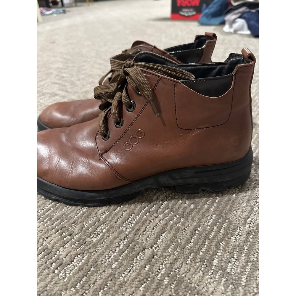 GOG Womens Brown Leather Lace Up Ankle Boots Lug Sole GD345 255 Size 40 US 9-9.5
